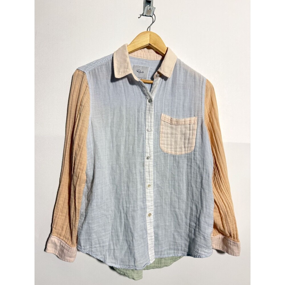 Rails Ellis Shirt Womens Small Bermuda Color Block Cotton Gauze Button Front Top